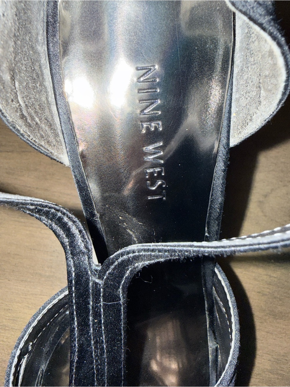 Nine West Black T-Strap Satin Heels - Picture 7 of 9